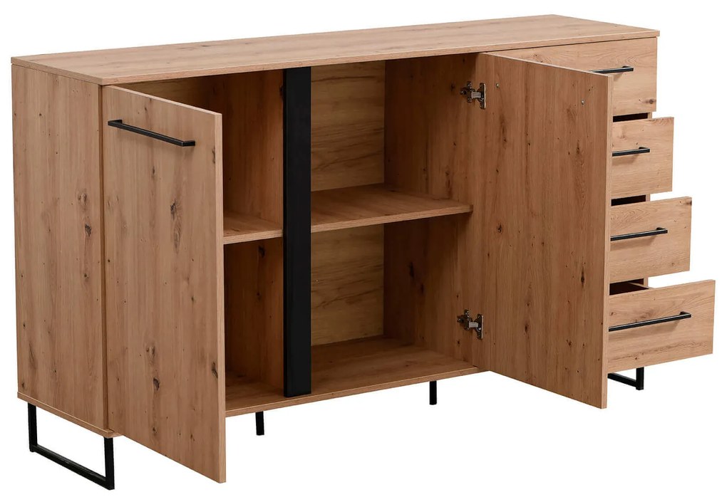 DODO - credenza con 2 ante e 4 cassetti colore rovere