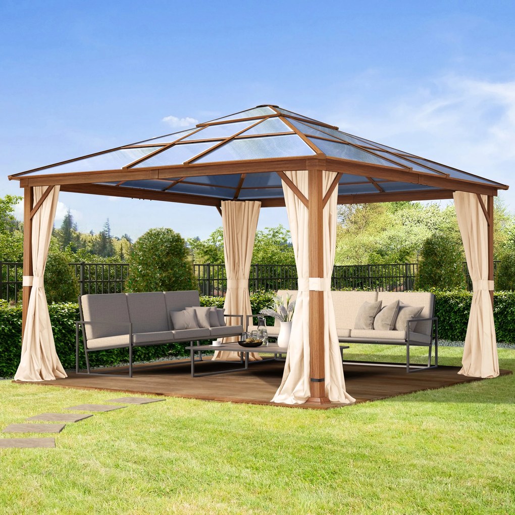 TOOLPORT Gazebo da giardino Hardtop Forest Deluxe crema, 4x4 m, look rovere - (301347)