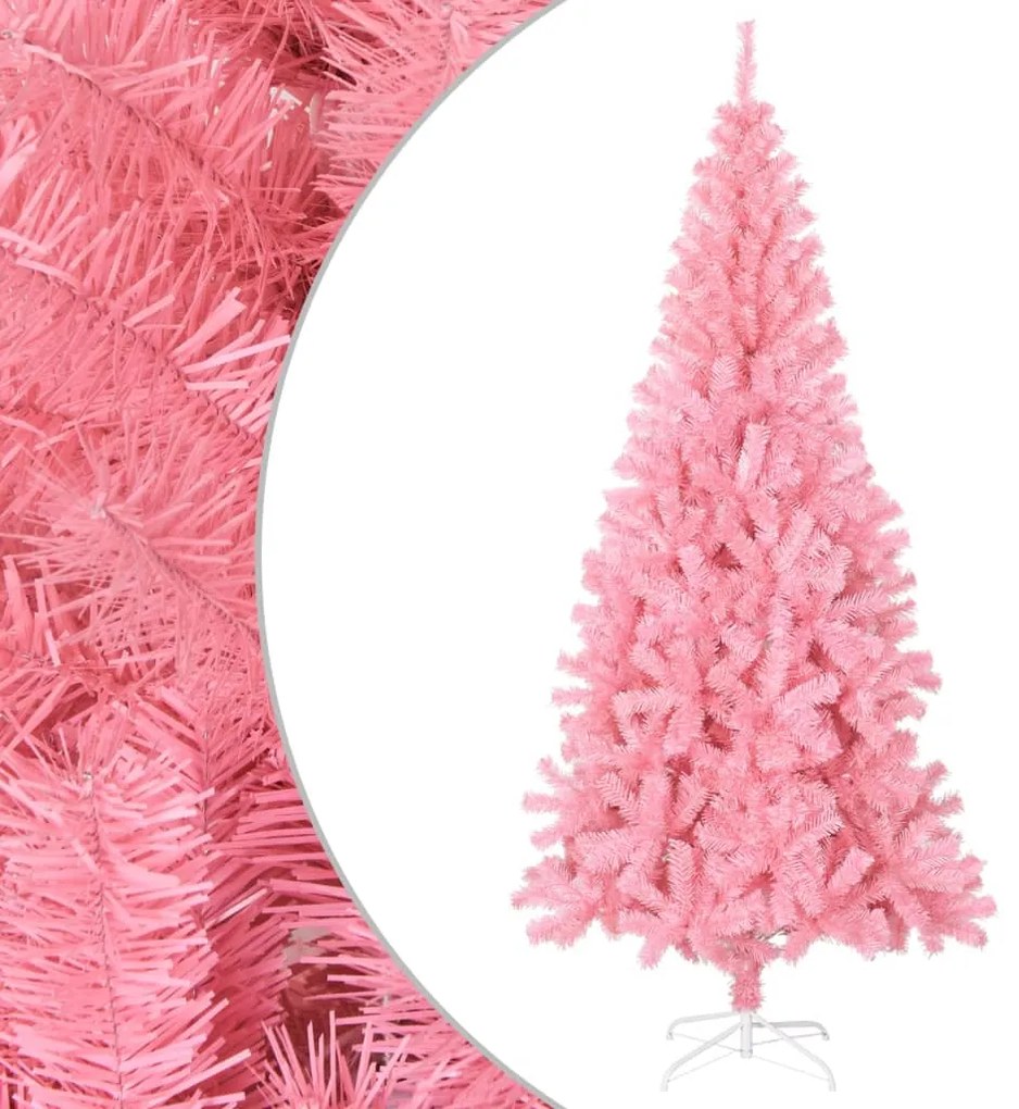 Albero di Natale Artificiale Sottile con Base Rosa in PVC, 180 cm / Artificiale