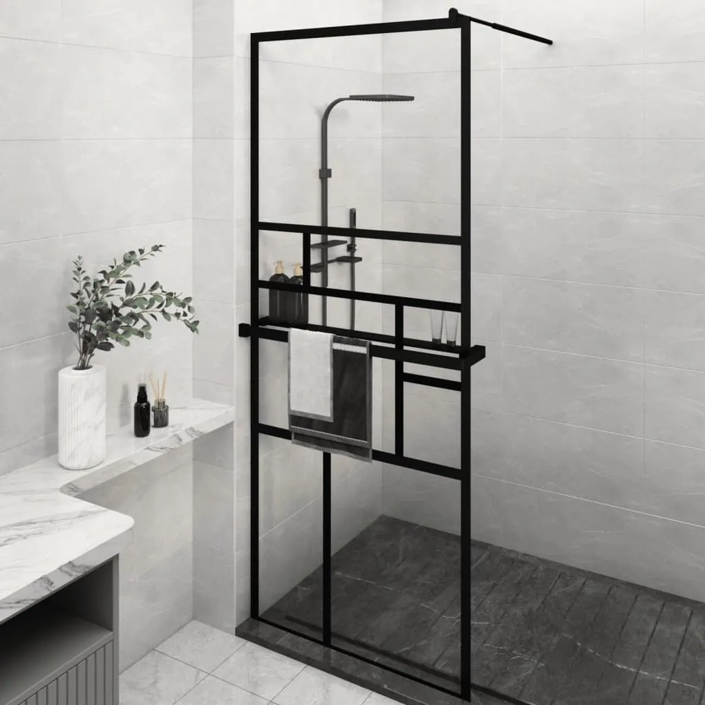 Parete Doccia Walk İn Mensola Nera 80x195cm Vetro Esg Alluminio /