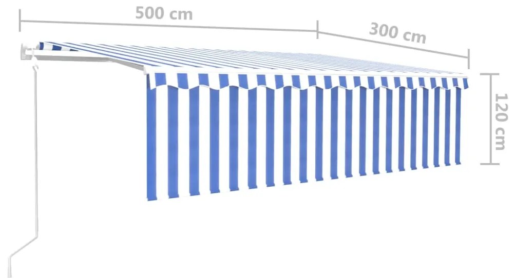 Tenda Automatica Parasole LED Sensore Vento 5x3 m Blu Bianco