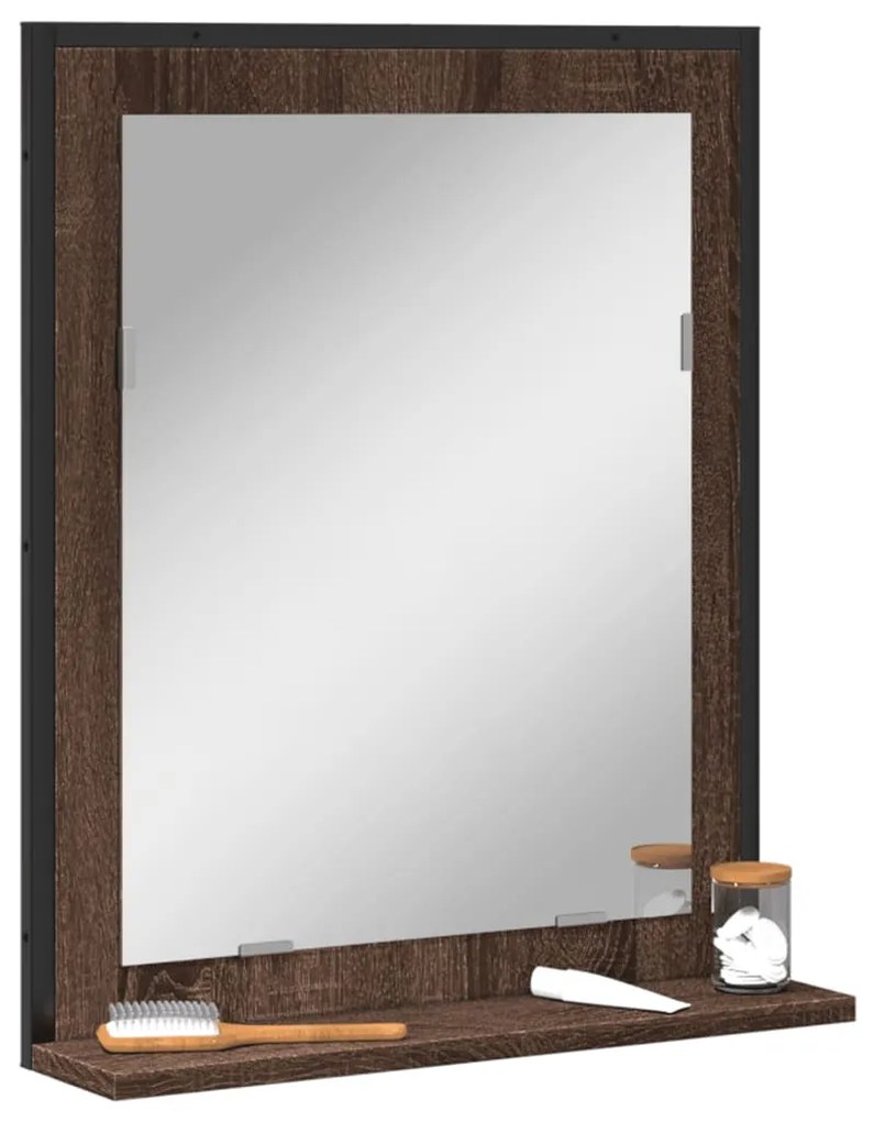 Specchio Bagno Con Ripiano Rovere Marrone 50x12x60 Multistrato /