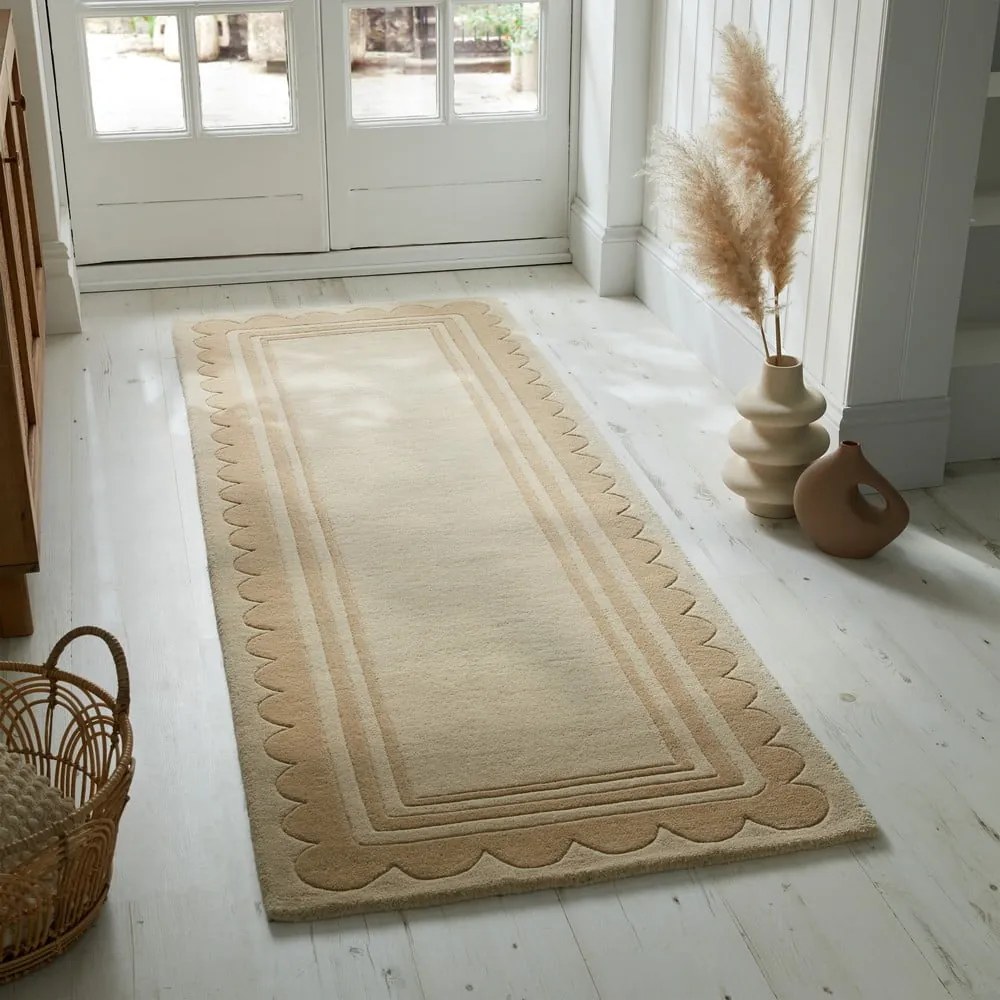 Tappeto in lana di colore naturale 80x230 cm Scallop - Flair Rugs