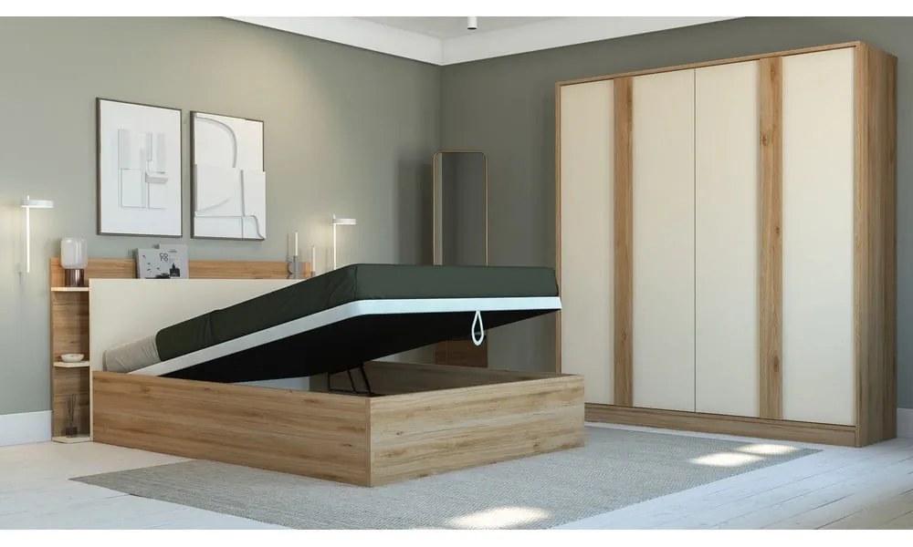 Armadio effetto rovere in colore crema-naturale 180x197,5x53 cm Dennis - Marckeric