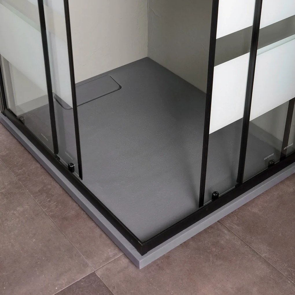 Cabina Doccia Rettangolare 70X100 Nera Con Pareti Serigrafate | Cielo
