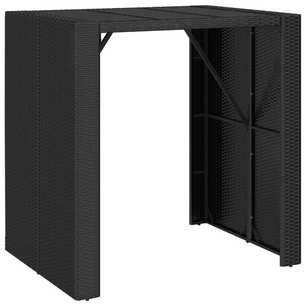 Tavolo bar con piano in vetro nero 105x80x110 cm polyrattan