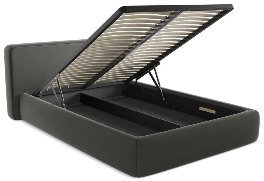 Letto matrimoniale imbottito grigio scuro con contenitore con griglia 180x200 cm Kiana - Makamii
