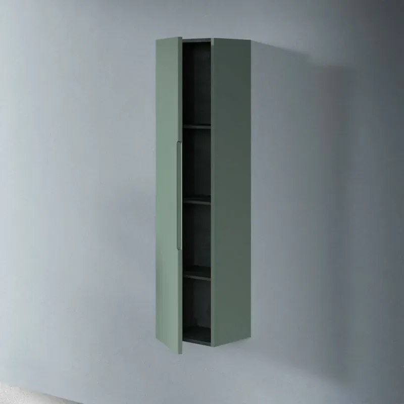 Colonna bagno sospesa H 138 cm verde opaco cannettato con ripiani Rigo