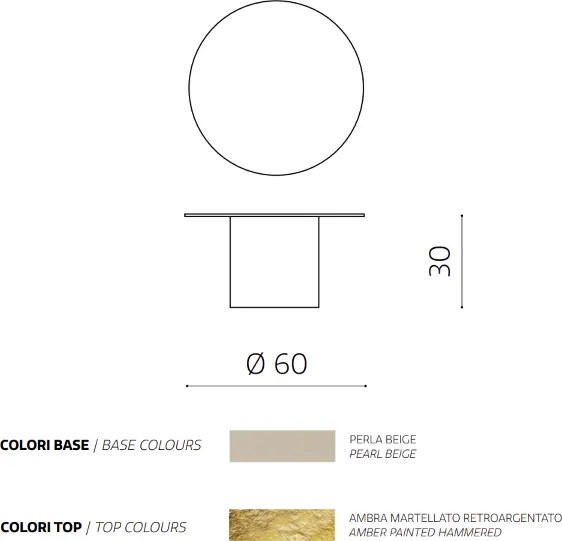 Tavolino tondo WAYLON 60 con base in metallo Beige e piano in vetro martellato Ambra