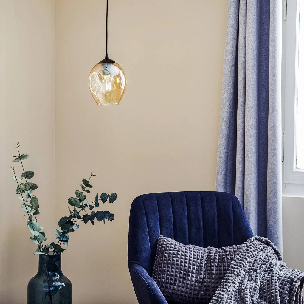 EMIBIG LIGHTING Lampada a sospensione Starla 1 luce, paralume in vetro ambra
