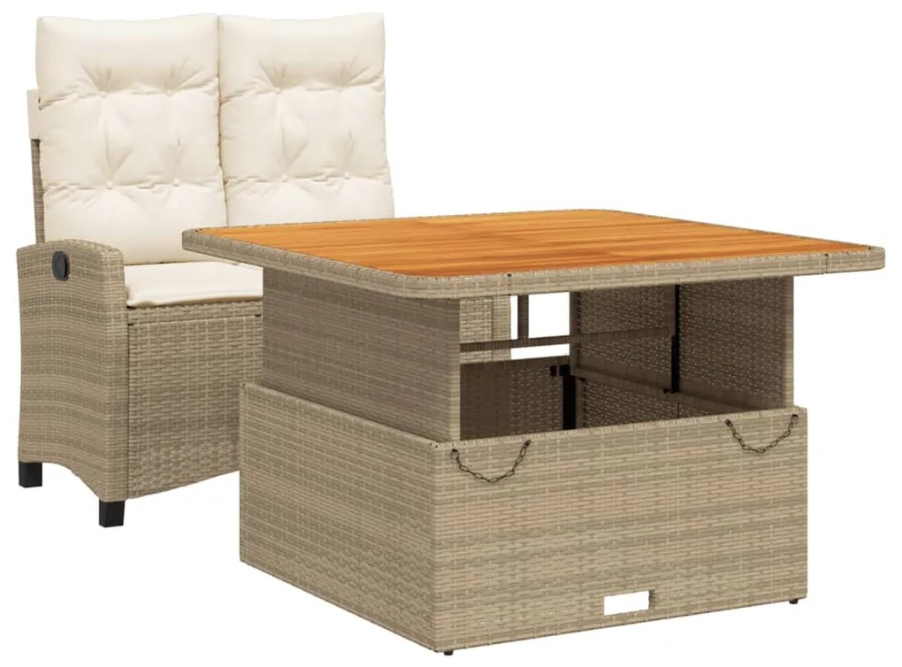 Set da pranzo da giardino 2 pz con cuscini beige in polyrattan