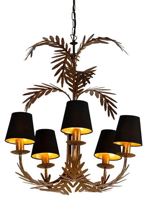 Lampadario oro con paralume in cotone nero 5 luci - Botanica