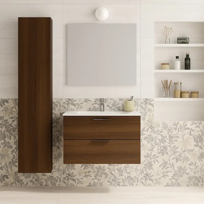 Mobile da bagno sospeso sotto lavabo L 80 x H 55 x P 45 cm noce, 2 cassetti SENSEA Jnka