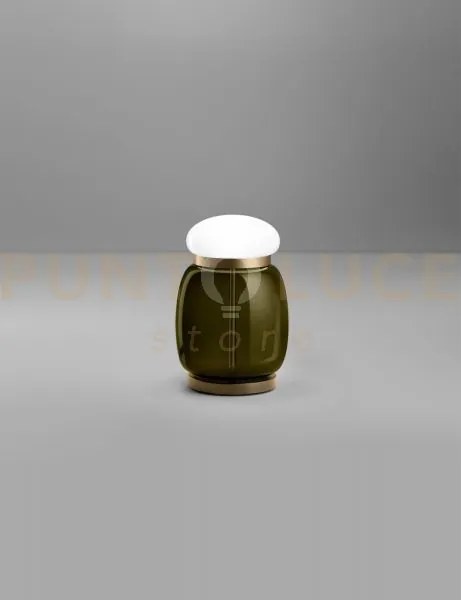 Faro lampada da tavolo s verde antico bianco montatura ottone verni...