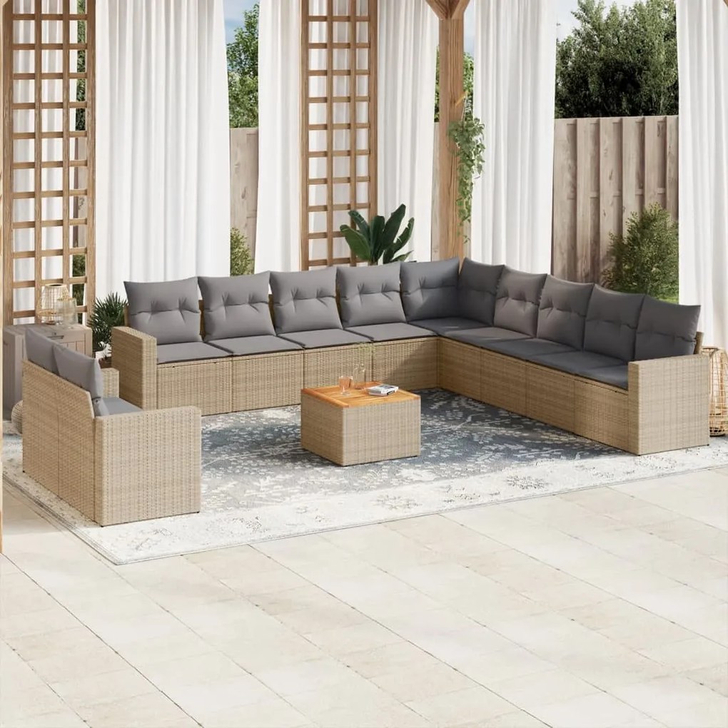 Set divani da giardino 12 pz con cuscini beige in polyrattan