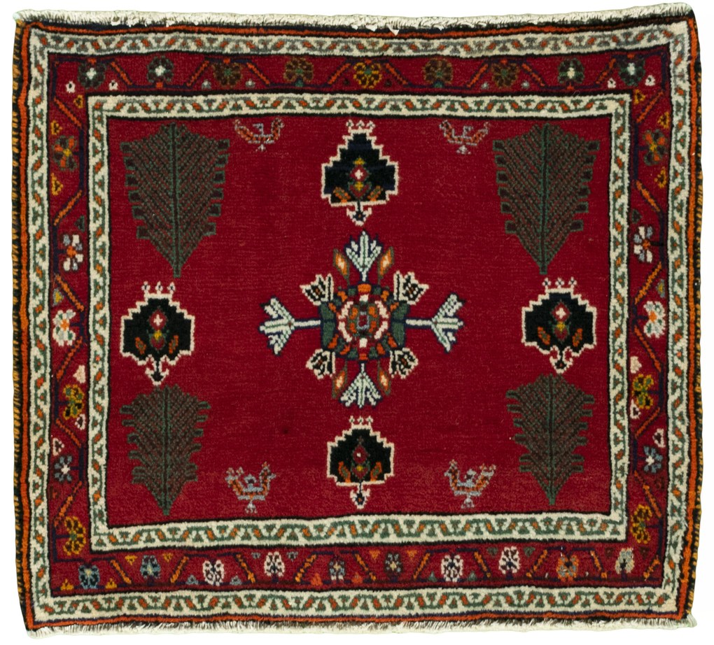 Shiraz Tappeto 60 x 50 Rosso (Iran) Annodato A Mano