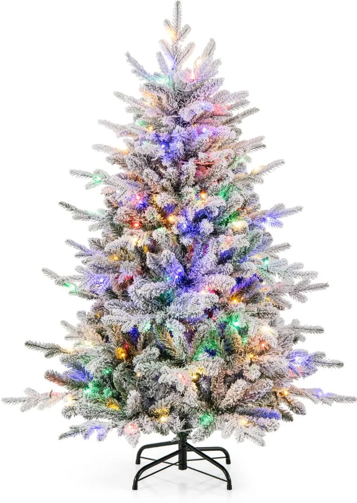 Costway Albero di Natale artificiale rivestito di neve di 147/186cm, Albero decorativo con cerniera e 8 modalità luminose