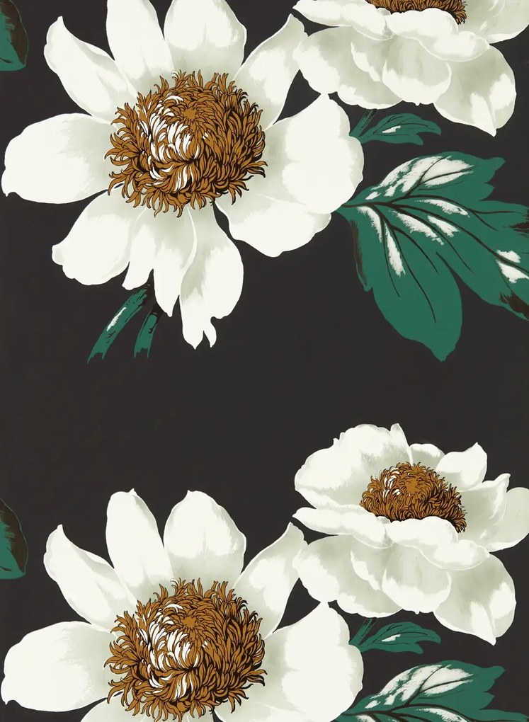 Harlequin Carta da parati Paeonia - Black Earth/ Fig Leaf/ Gold