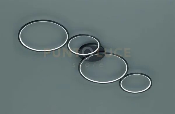 Rondo plafoniera led 37w 4800lm, 3000k 4 cerchi metallo nero opaco ...