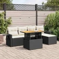 Set Divano da Giardino 6 pz con Cuscini Nero in Polyrattan 3327136