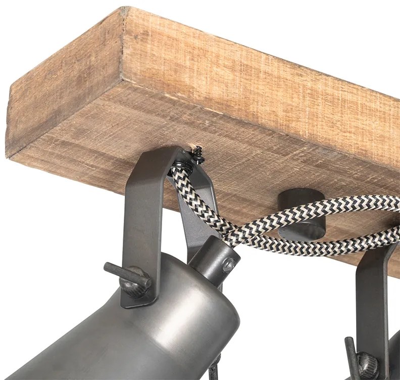 Faretto rustico nero con legno 4 luci orientabile - Jelle