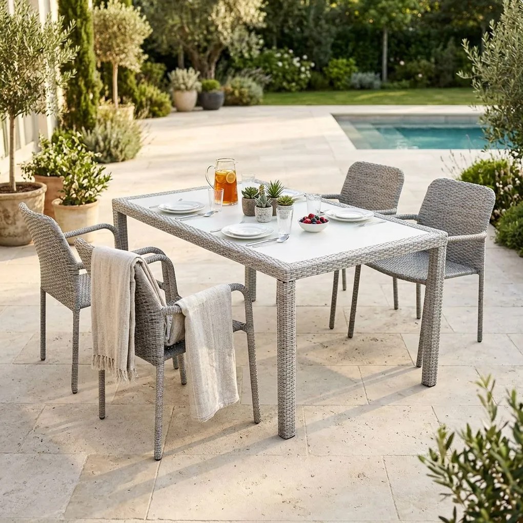 AXONA - set tavolo in wicker cm 150 x 90 con 4 poltrone Axona