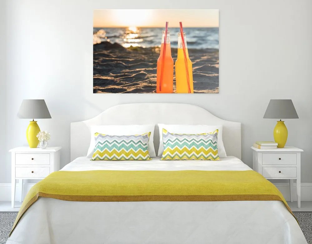 Quadro su tela – Bevanda rinfrescante sulla spiaggia
