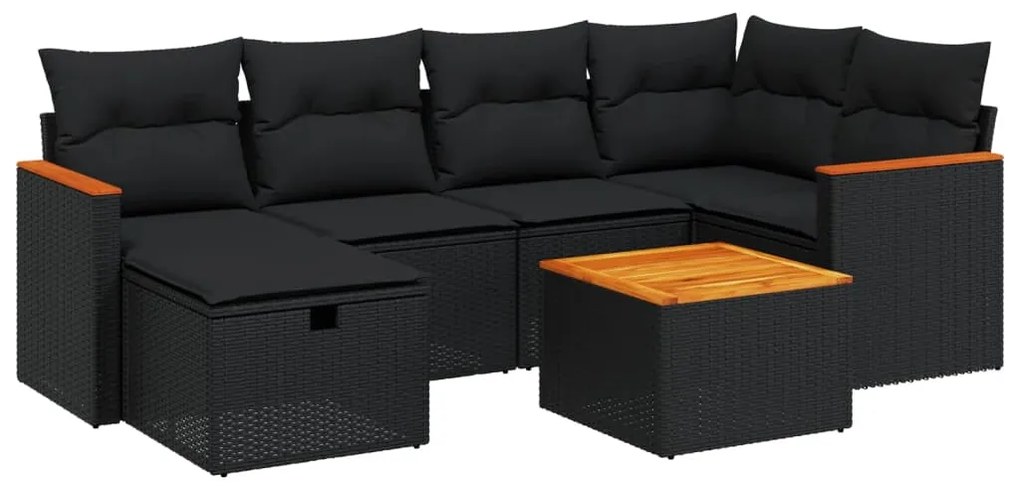 Set divani da giardino con cuscini 7pz nero polyrattan