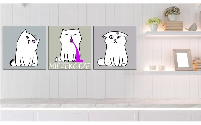 Quadro  Miezekotze: Cat Trio  Colore Verde, Dimensioni e Misure 120x40