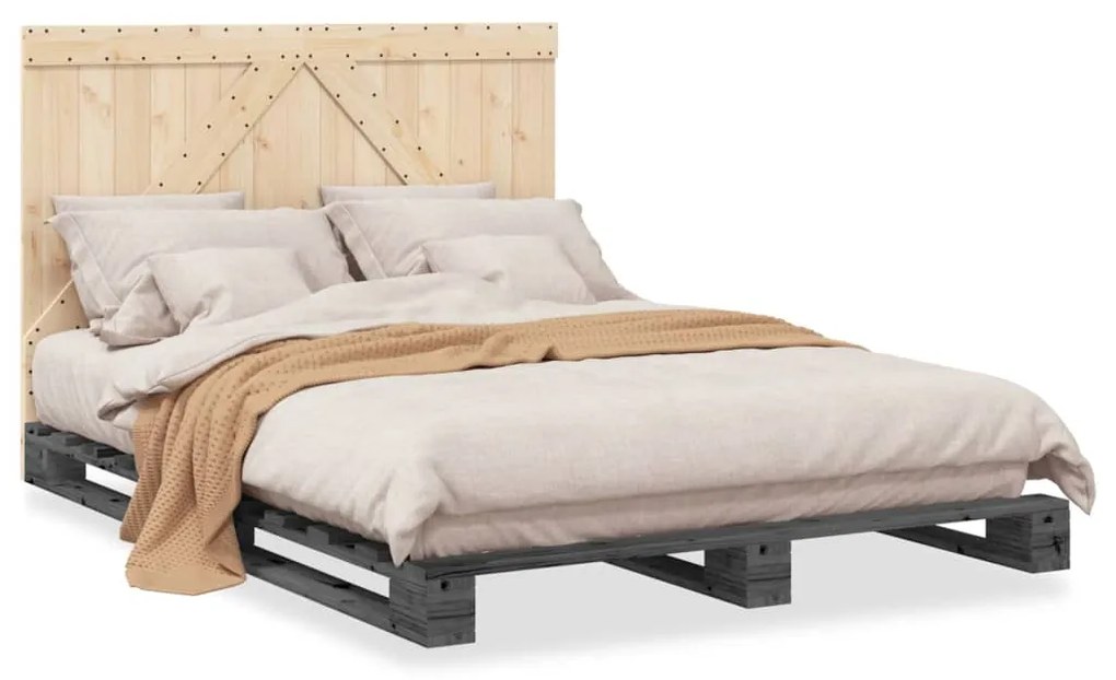 Giroletto Senza Materasso Grigio 160x200 Cm Legno Massello Pino /