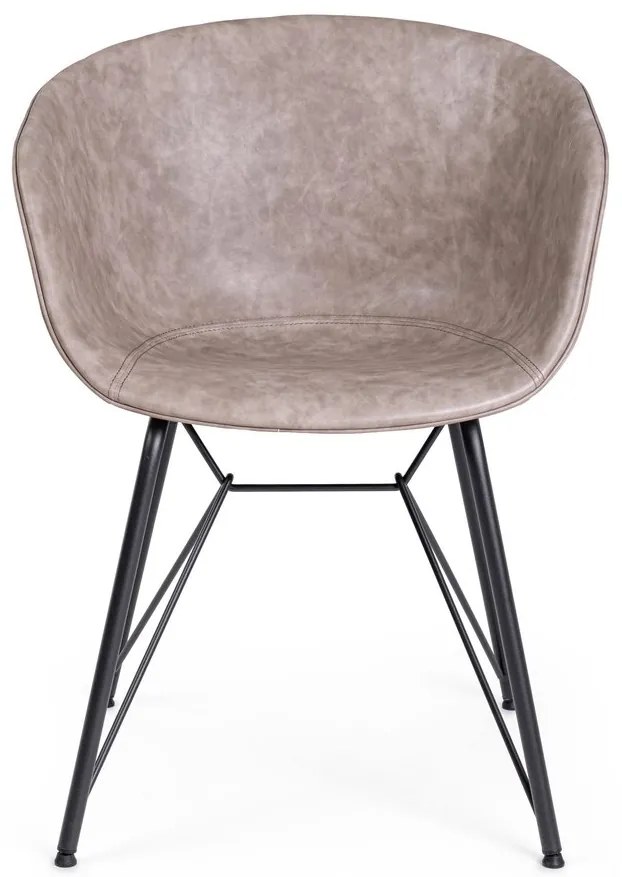 Set di 2 poltroncine WARHOL in similpelle beige e gambe in acciaio nero, con braccioli