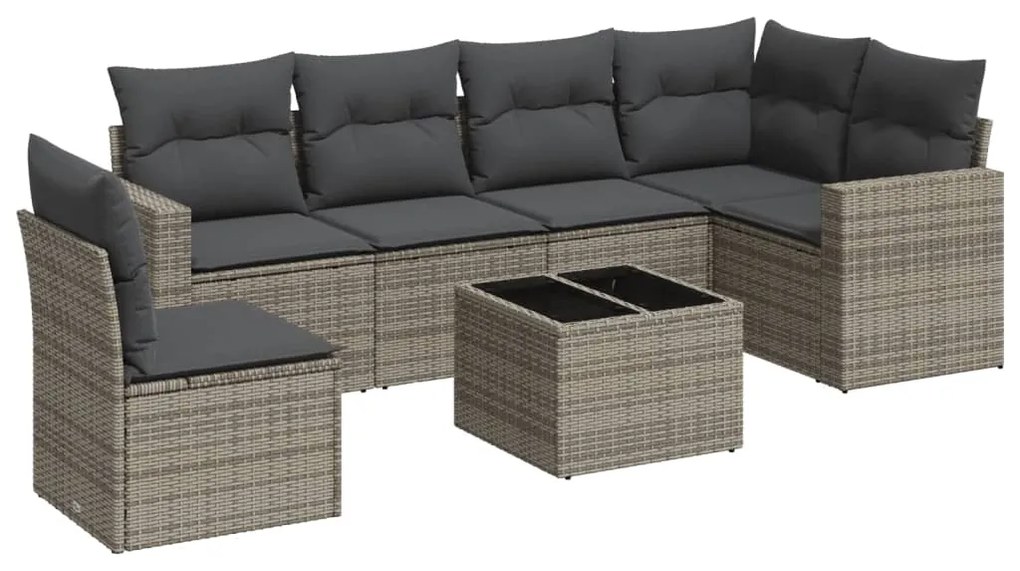 Set Divani da Giardino 7 pz con Cuscini Grigio in Polyrattan