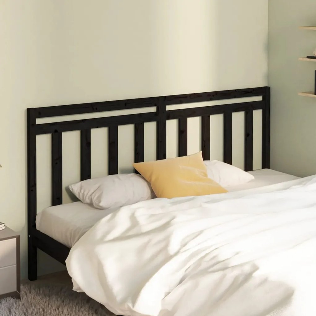 Testiera Per Letto Nera 186x4x100 Cm İn Legno Massello Di Pino /