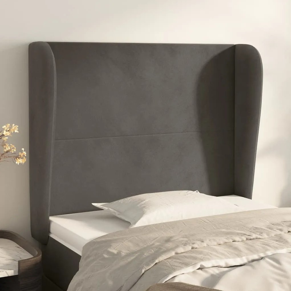 Testiera Ad Orecchio Grigio Scuro 93x23x118/128 Cm İn Velluto /