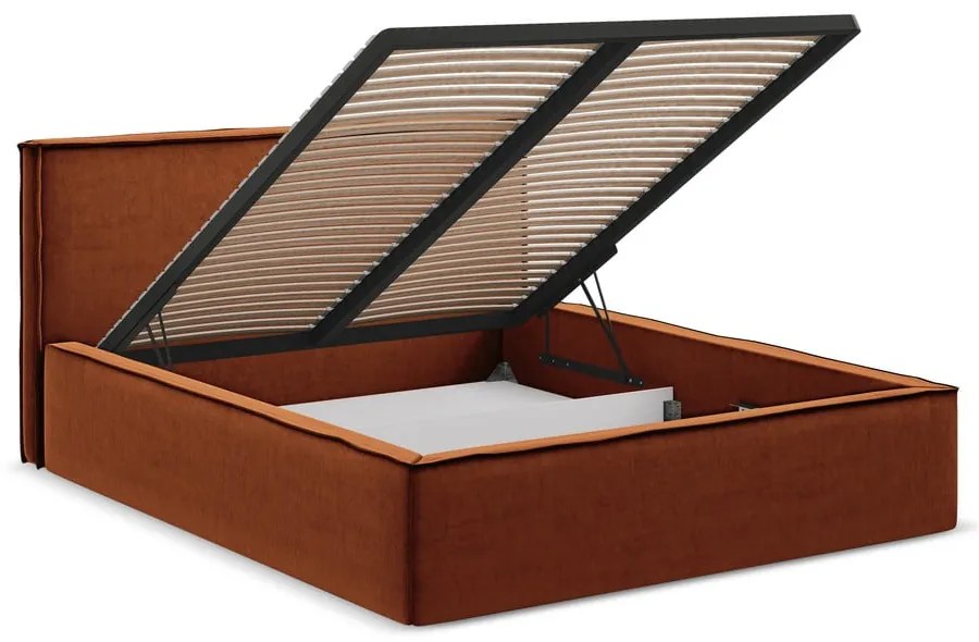 Letto matrimoniale imbottito in terracotta con contenitore con griglia 140x200 cm Anani - Makamii