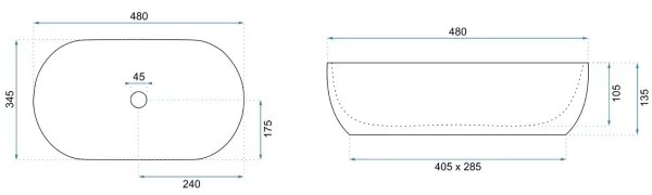 REA-U8001 - Lavabo da appoggio AMELIA 34,5x48 cm in ceramica, finitura effetto marmo