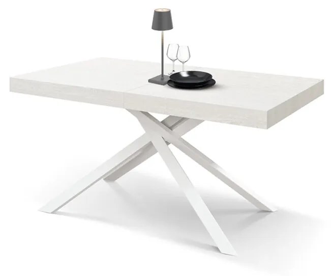 Tavolo FORTE DEI MARMI bianco frassinato allungabile con base bianca 180×90 cm – 260×90 cm