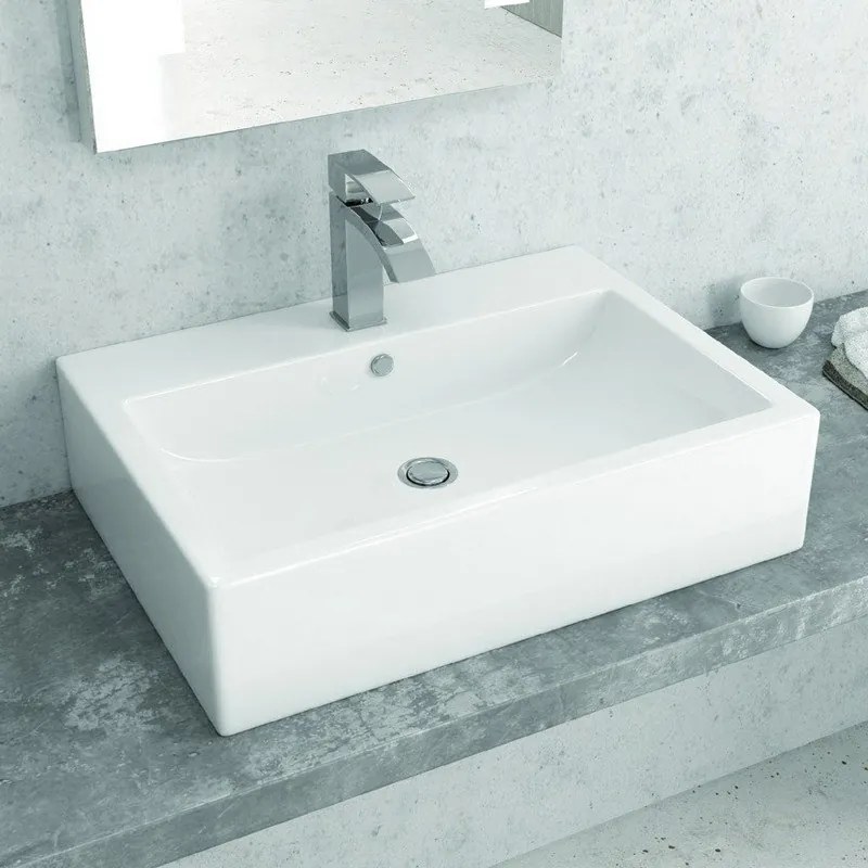 Lavabo da appoggio 61cm rettangolare in ceramica bianca | Litos-260 - KAMALU