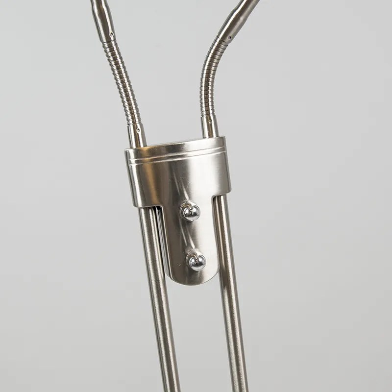 Lampada da terra moderna in acciaio con lampada da lettura con LED integrato - Eva