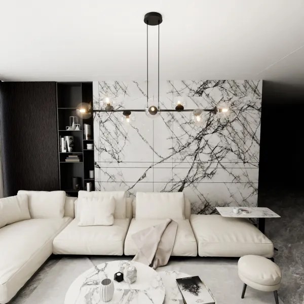 Lampadario a sospensione con filo ROSSI 8xE14/10W/230V nero/limpido