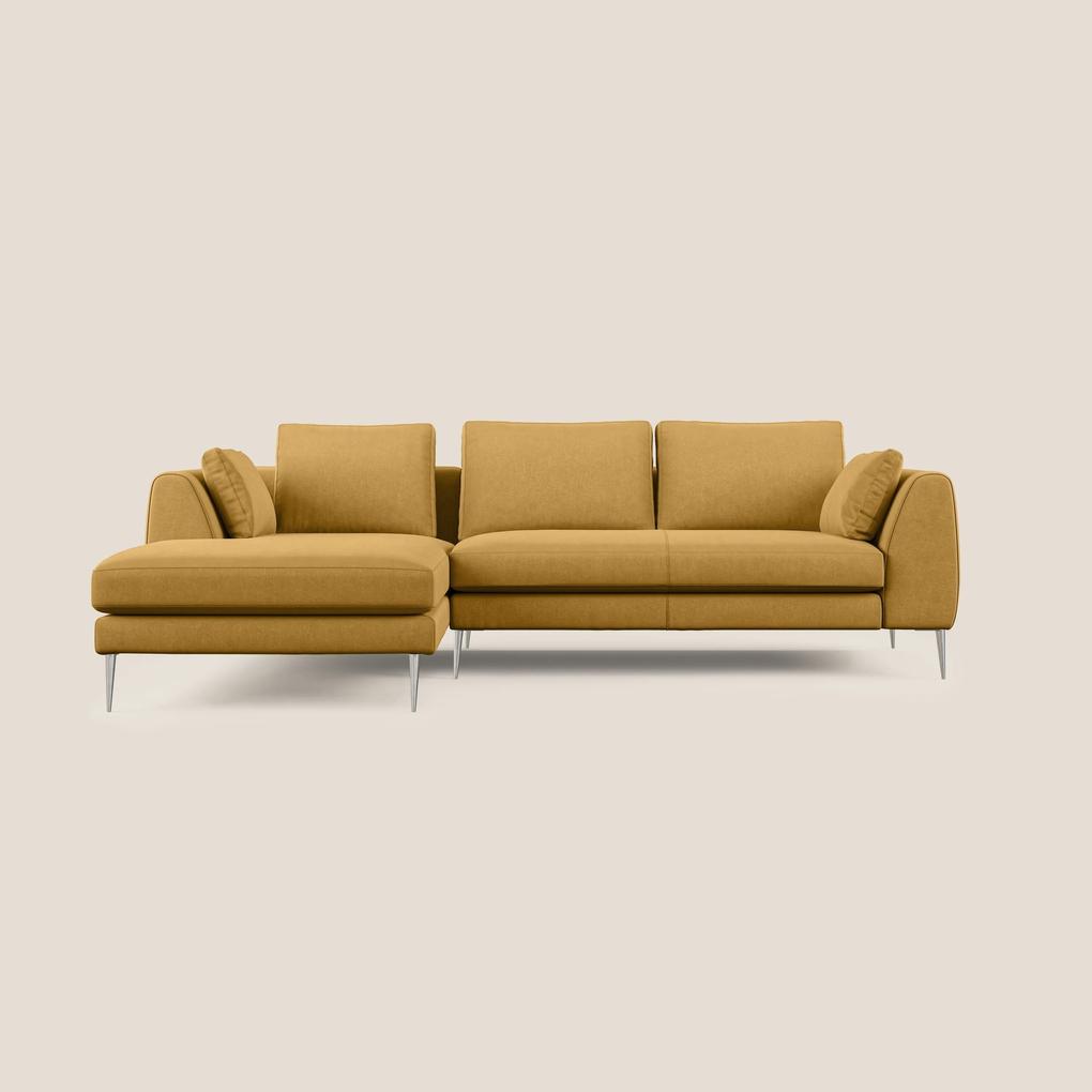Plano divano moderno angolare con penisola in microfibra smacchiabile T11 giallo 252 cm Sinistro