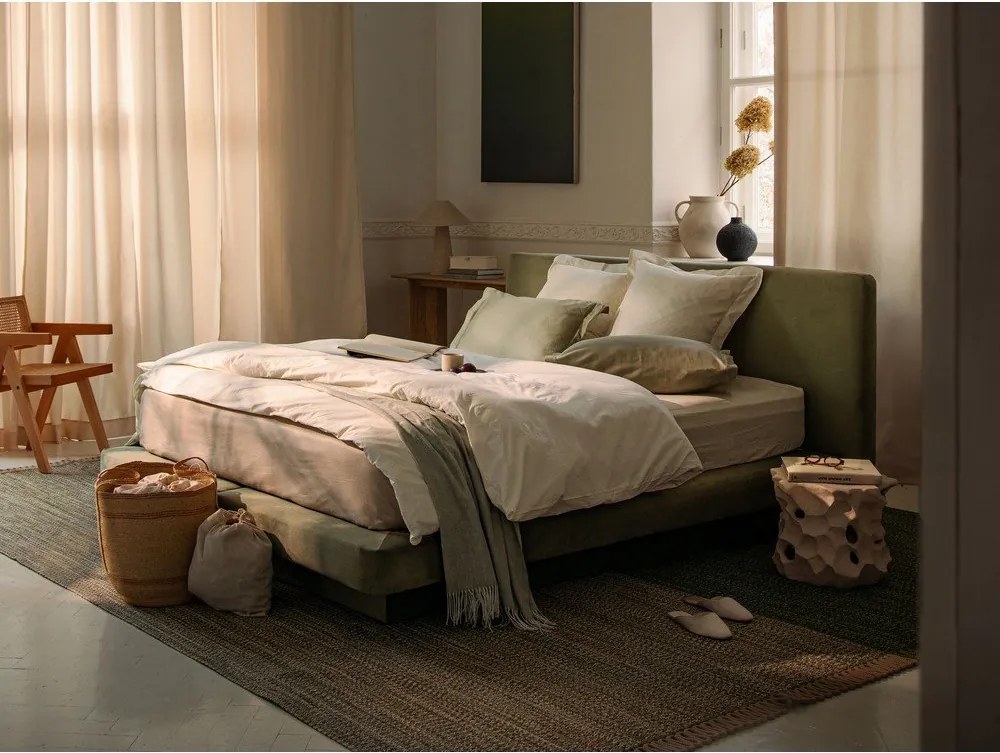 Letto matrimoniale imbottito beige 180x200 cm Linea – Micadoni