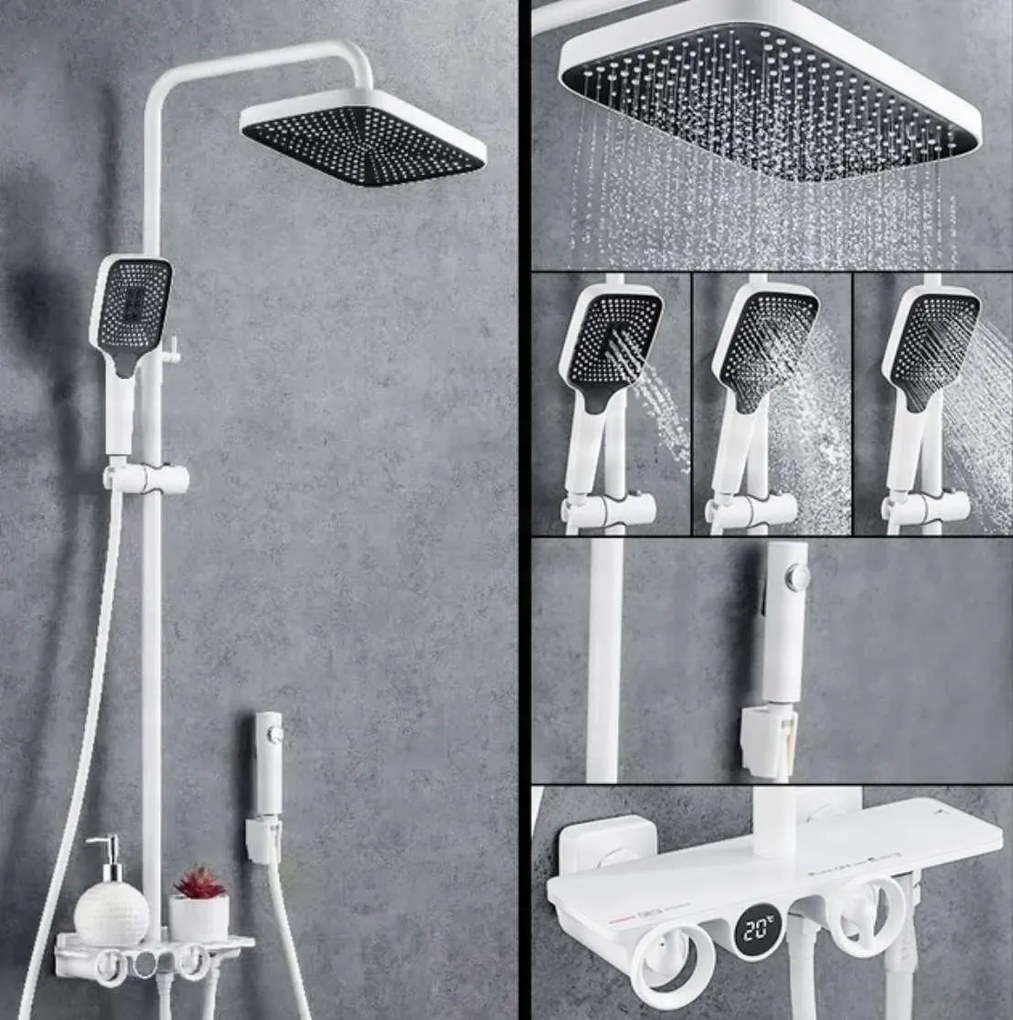 Sistema doccia esterno ELT1104 termostatico digitale a 4 uscite, grigio canna di fucile — Bianco