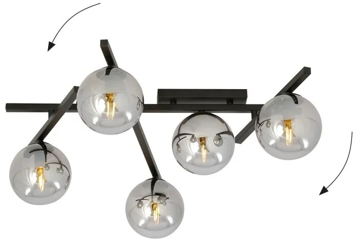 Lampadario da Soffitto in Acciaio e Vetro SMART 5 Nero 5xE14 Colore delle Sfere Grafite