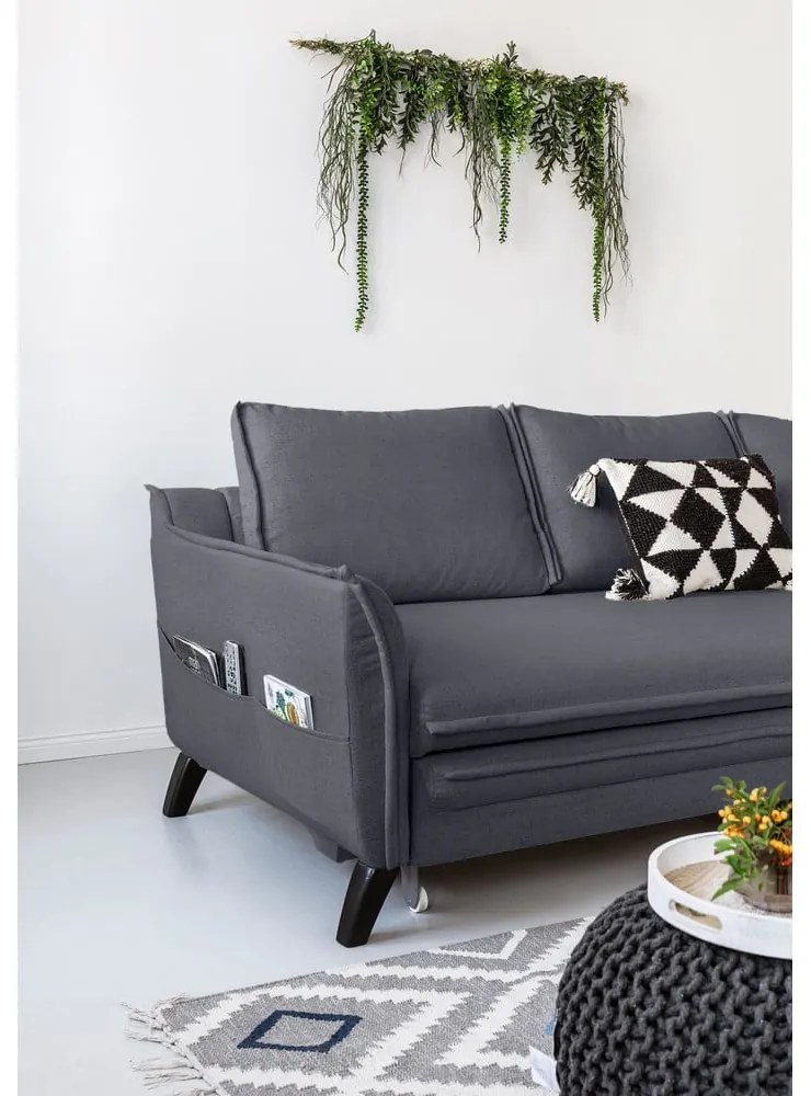 Divano letto angolare antracite, angolo destro Charming Charlie - Miuform