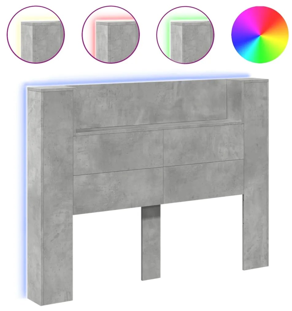 Testiera con contenitore a led grigio cemento 140x16,5x103,5 cm