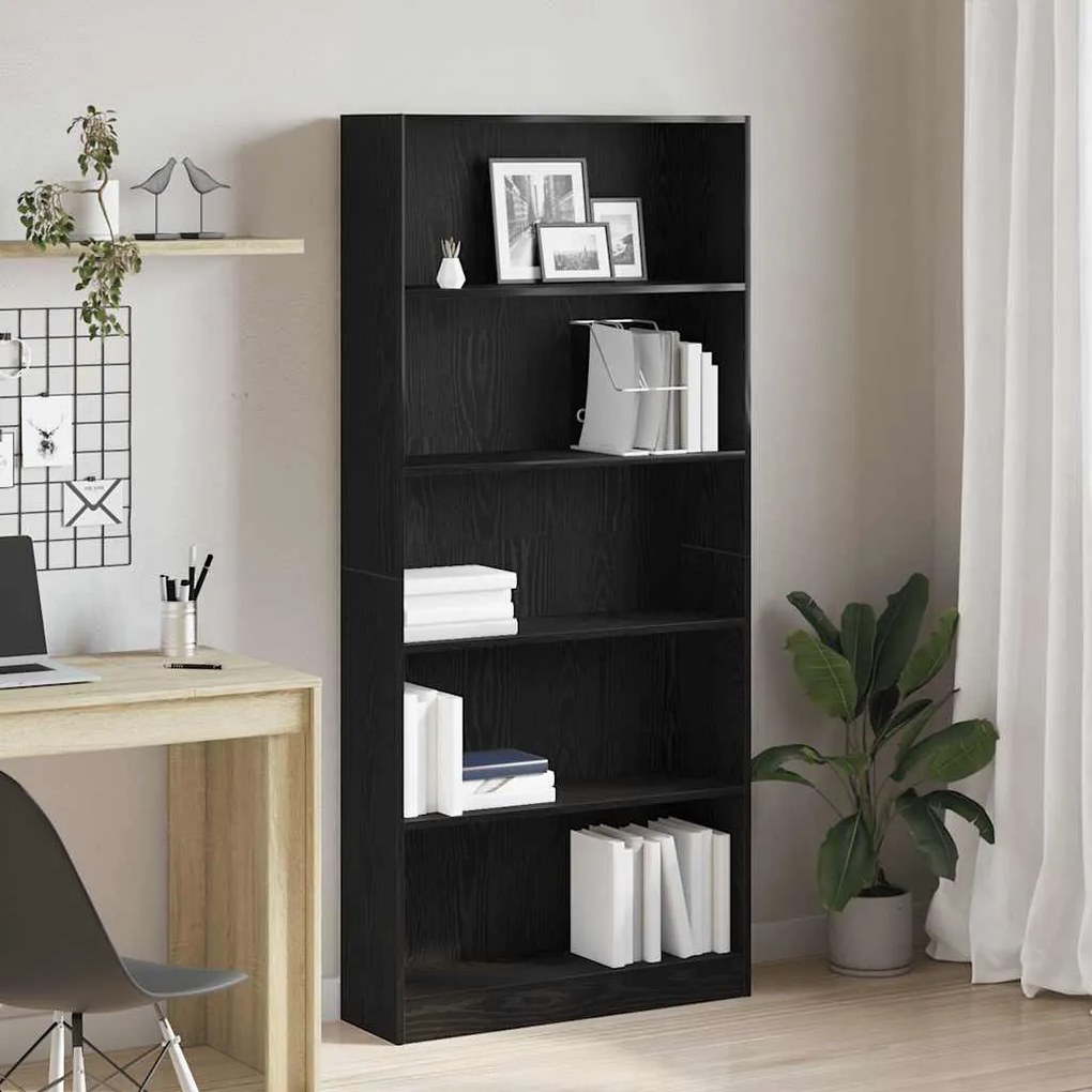 Libreria Rovere Nero 80x24x176 Cm İn Legno Multistrato /