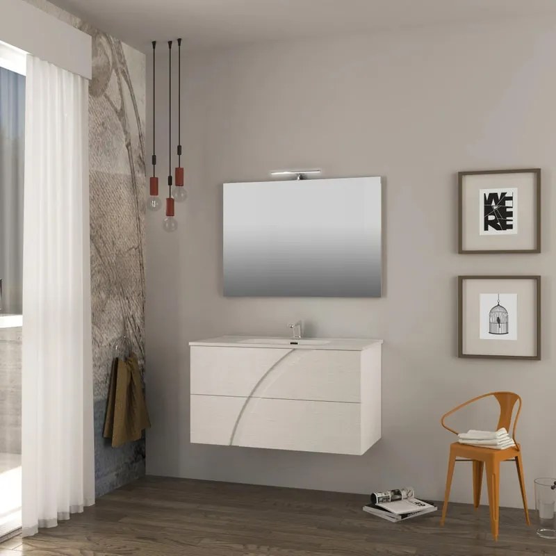 Mobile bagno da fissare con lavabo Monica L 100 x H 55 x P 46 cm frassino bianco effetto legno