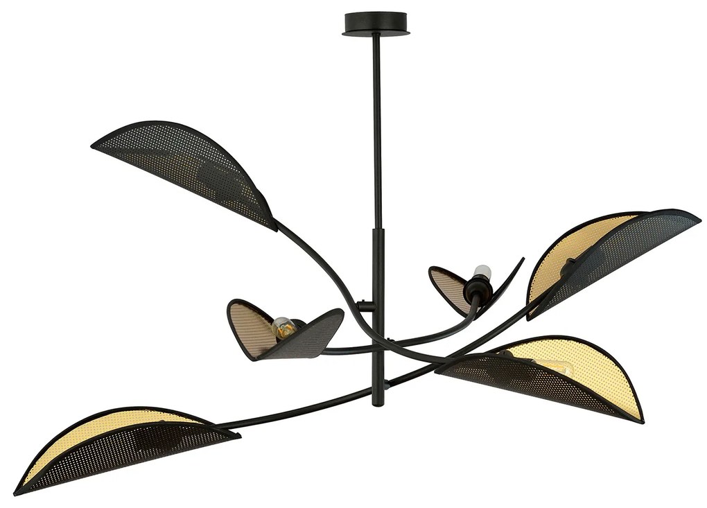 Sospensione Nordica 6 Luci Ares In Acciaio Nero Oro Bracci Regolabili