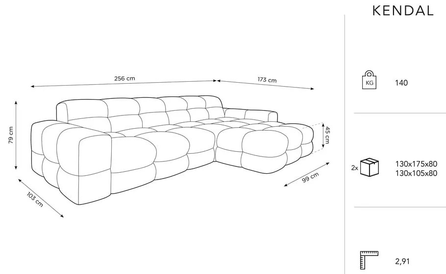 Divano angolare in velluto blu scuro (angolo destro) Kendal - Micadoni Home